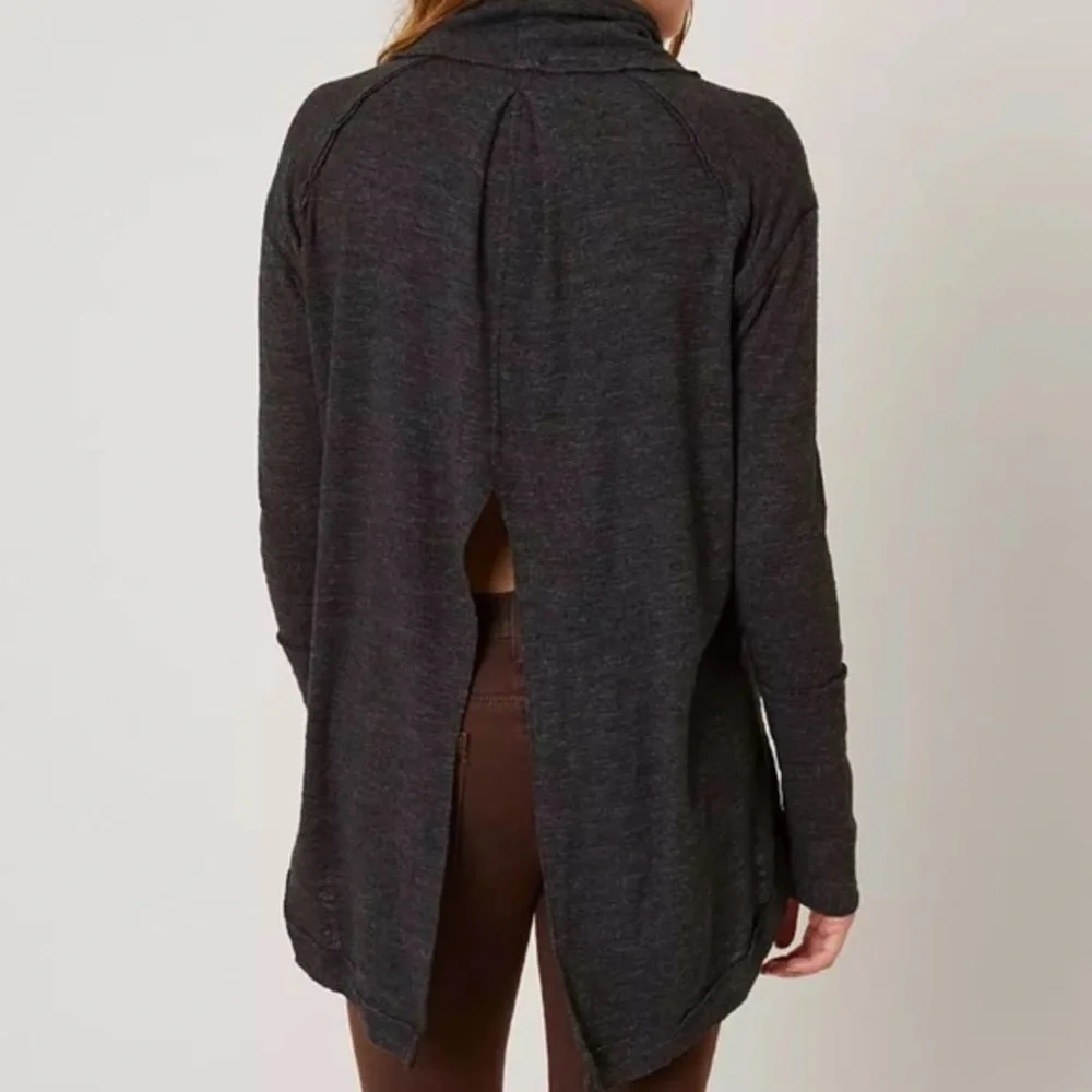Free People We The Free Charcoal Mock Neck Split Back Tunic SIZE LARGE